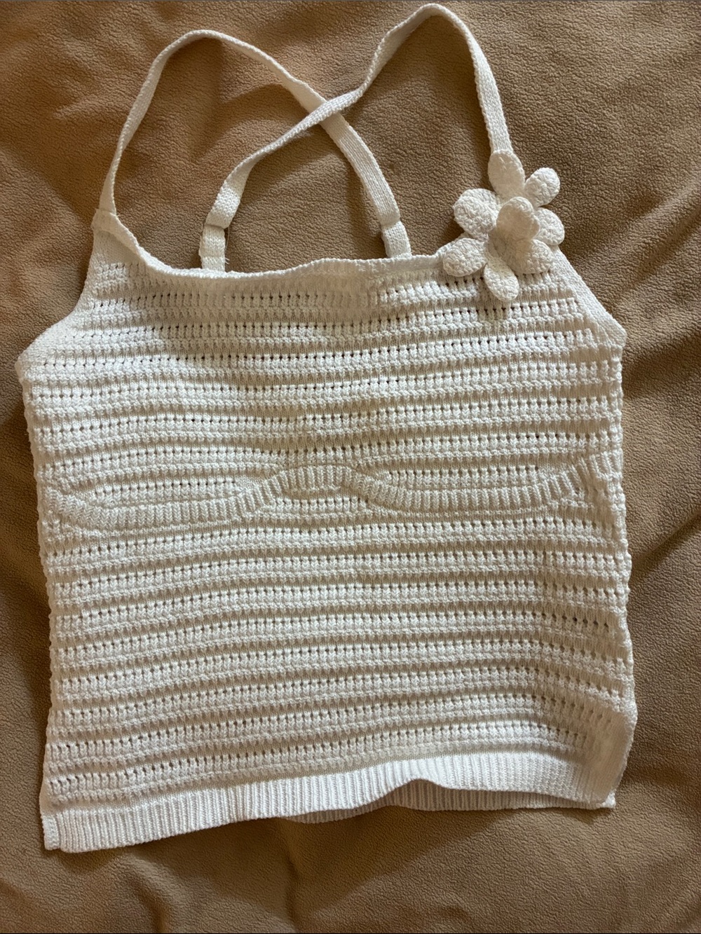Crochet Flower Strap Tank Top - White